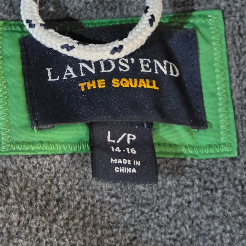 Lands End Squall Jacket Kids L 14-16 Green Good Waterproof Fleece Lined Hooded - Picture 14 of 16
